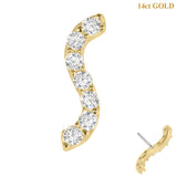 belong 14ct Solid Gold Threadless (Bend fit) Claw Set CZ Jewelled Wave Bar