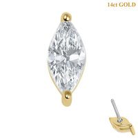belong 14ct Solid Gold Threadless (Bend fit) Claw Set CZ Single Marquise Jewel