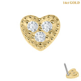 belong 14ct Solid Gold Threadless (Bend fit) Claw Set CZ Jewelled Heart