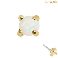 belong 14ct Solid Gold Threadless (Bend fit) Claw Set Round Opal