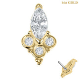 belong 14ct Solid Gold Threadless (Bend fit) CZ Marquise Jewelled Asia Trinity