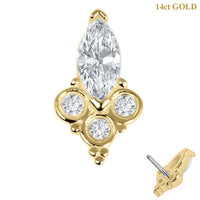 belong 14ct Solid Gold Threadless (Bend fit) CZ Marquise Jewelled Asia Trinity