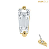 belong 14ct Solid Gold Threadless (Bend fit) CZ Single Jewelled Deco Tapered Baguette