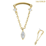 belong 14ct Solid Gold Threadless (Bend fit) Marquise Jewelled Loop Chain Bar