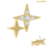 belong 14ct Solid Gold Threadless (Bend fit) Zeta Double Star