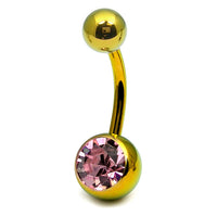 Titanium Single Jewelled Belly Bars 12mm Anodised
