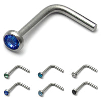 Steel L Shaped Jewelled Nose Stud
