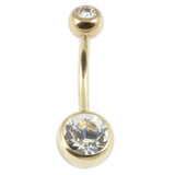 Zircon Steel Double Jewelled Belly Bars (Gold colour)