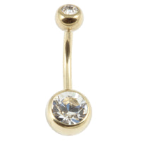Zircon Steel Double Jewelled Belly Bars (Gold colour)