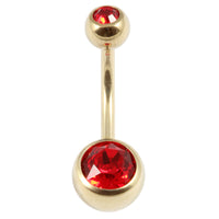 Zircon Steel Double Jewelled Belly Bars (Gold colour)