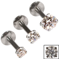 Steel Triple Piercing - Internally Threaded Claw Set Jewelled Labrets 1.2mm