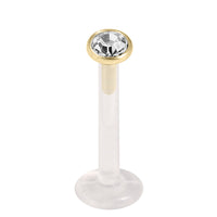 Bioflex Push-fit Labret with Zircon Steel Jewelled Top (Gold colour)