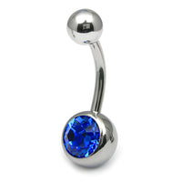 Titanium Single Jewelled Belly Bars 14mm Mirror Polish
