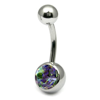 Titanium Single Jewelled Belly Bars 8mm Mirror Polish