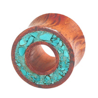 Organic Eyelet Tunnel Rengas Wood and Crushed Turquoise Stone (OE15)