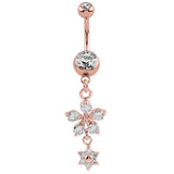 Belly Bar - Steel Jewelled Drop Flowers