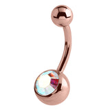 Rose Gold Steel Single Jewelled Belly Bars
