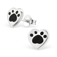 Sterling Silver Cute Heart with Paw Print Ear Stud Earrings ES107