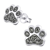 Sterling Silver Cute Jewelled Paw Print Ear Stud Earrings ES110
