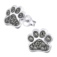 Sterling Silver Cute Jewelled Paw Print Ear Stud Earrings ES110