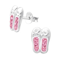 Sterling Silver Jewelled Ballet Shoes Ear Stud Earrings ES147