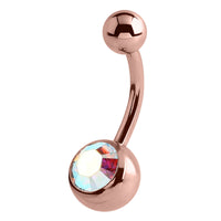 Rose Gold Steel Single Jewelled Belly Bars