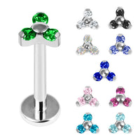 Titanium Internally Threaded Labrets 1.2mm - Titanium Claw Set CZ Jewelled Mini Trinity