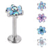 Titanium Internally Threaded Labrets 1.2mm - Titanium Claw Set CZ Jewelled and 6 Point Synth Opal Flower