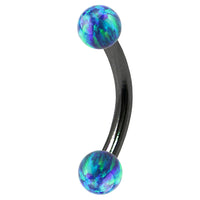 Black Steel Micro Curved Bar with Synthetic Opal Balls 1.2mm