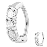 Steel Huggie Belly Clicker Ring - Claw Set Triple Jewel