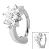 Steel Huggie Belly Clicker Ring - Jewelled Daisy Flower