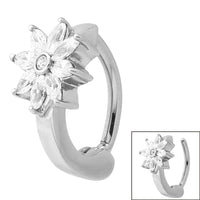 Steel Huggie Belly Clicker Ring - Jewelled Daisy Flower