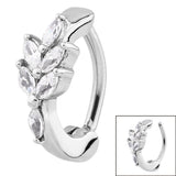 Steel Huggie Belly Clicker Ring - Claw Set Jewelled Leaf