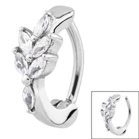 Steel Huggie Belly Clicker Ring - Claw Set Jewelled Leaf