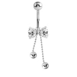 Belly Bar - Cute Jewelled Bow with Dangly Chains