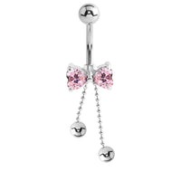 Belly Bar - Cute Jewelled Bow with Dangly Chains