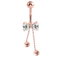 Belly Bar - Cute Jewelled Bow with Dangly Chains
