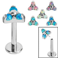 Titanium Threadless Labrets - Titanium Claw Set Synth Opal Trinity