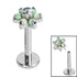 Titanium Threadless Labrets - Titanium (Bend-fit) Claw Set Synth Opal and CZ Jewelled Flower