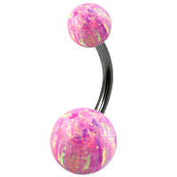 Belly Bar - Black Steel with Opal Balls