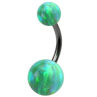 Belly Bar - Black Steel with Opal Balls