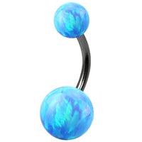 Belly Bar - Black Steel with Opal Balls