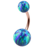 Rose Gold Steel Belly Bar with Opal Balls