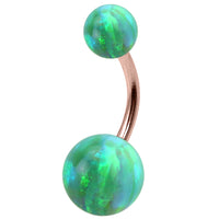 Rose Gold Steel Belly Bar with Opal Balls