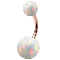 Rose Gold Steel Belly Bar with Opal Balls