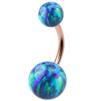 Rose Gold Steel Belly Bar with Opal Balls