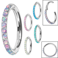 Titanium 1.2mm Pave Set Opal Edge Hinged Clicker Ring