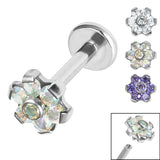 Titanium Internally Threaded Labrets 1.2mm - Titanium Claw Set Synth CZ 7 Jewelled Flower