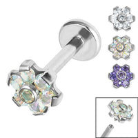 Titanium Internally Threaded Labrets 1.2mm - Titanium Claw Set Synth CZ 7 Jewelled Flower