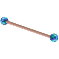 Rose Gold Steel Industrial Scaffold Barbell with Synthetic Opal Balls